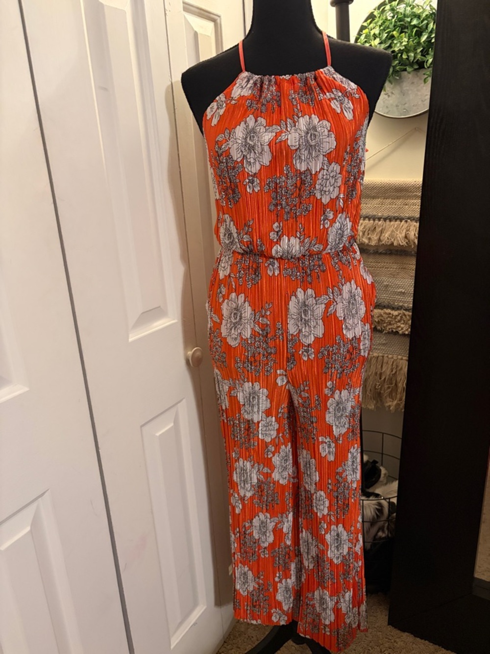 Free People Orange Floral Halter Jumpsuit